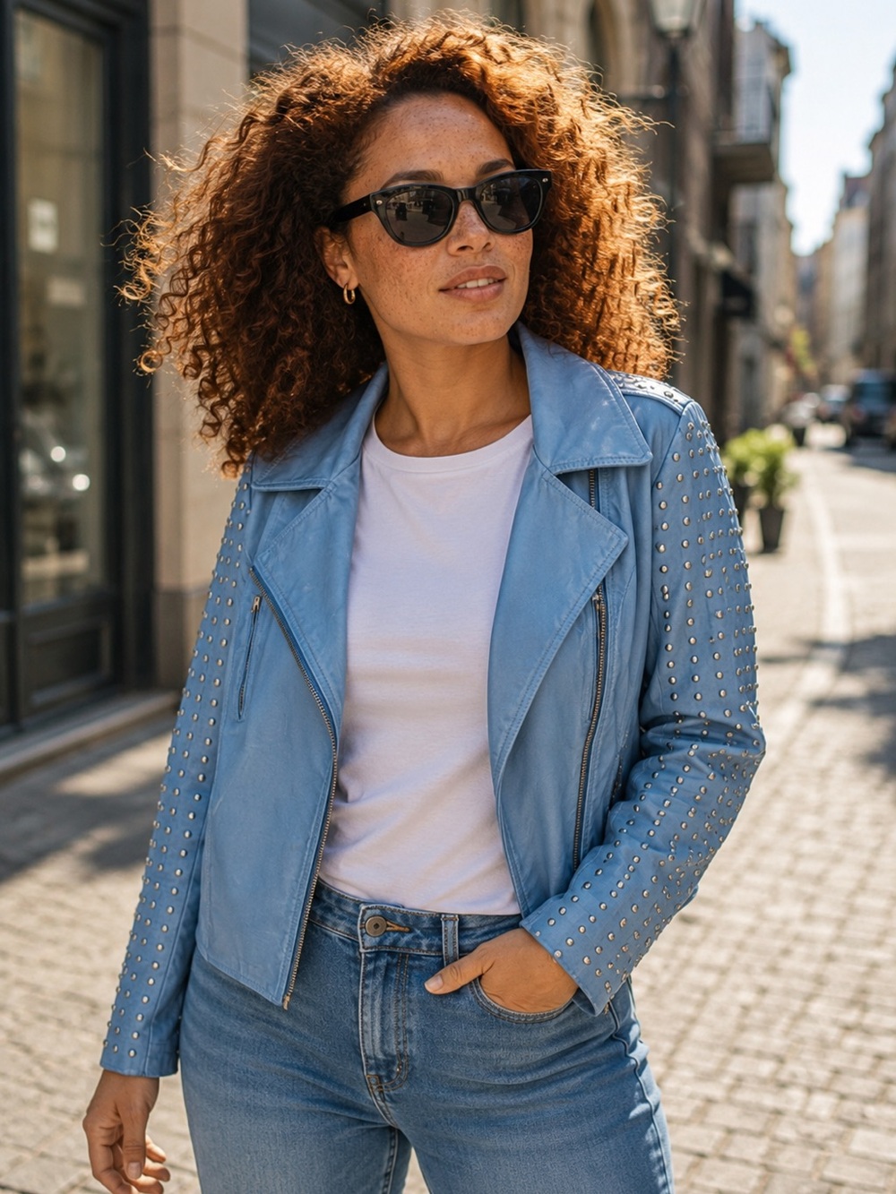 V Cristina Studded Vegan Leather Moto Jacket